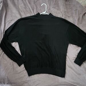Black Long Sleeve Sweater, XL Silk & Cotton, Mens, Baracuta